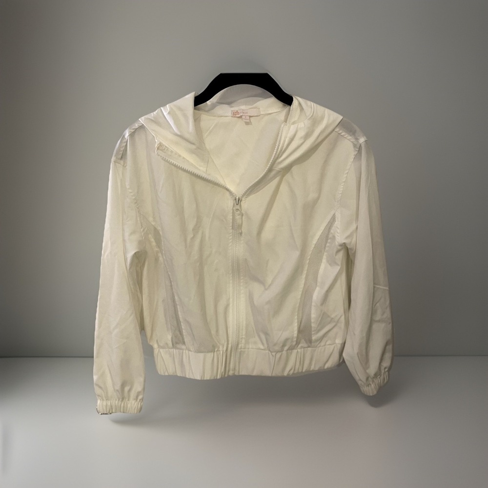 GB Girls white cropped white rain jacket‎ with hood size large